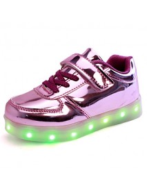 Kid Boy Girl Upgraded Patent Leather LED Light Sport Shoes Flashing Sneakers USB Charge More Colors Available Purple / Silver / Gold  
