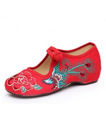 Women's Shoes Canvas Spring Summer Fall Mary Jane Comfort Flats Casual Flat Heel Buckle Flower Black Red Walking