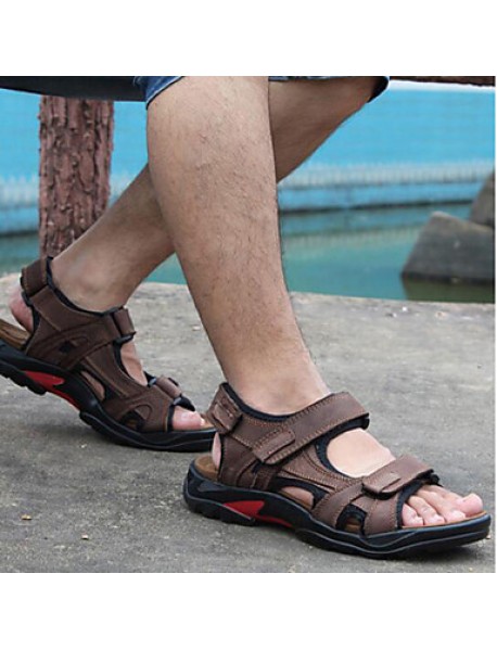 Men's Shoes Outdoor / Office & Career / Athletic / Dress / Casual Leather Sandals / Flip-Flops Big Size Taupe  