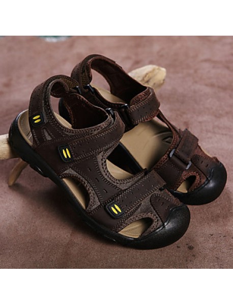 Men's Shoes Outdoor / Casual Nappa Leather / Fabric Sandals Brown / Yellow / Khaki  