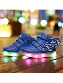 Girl's LED Shoes Sneakers Comfort / Flats Athletic / Casual / Magic Tape / wings / LED Blue / White  