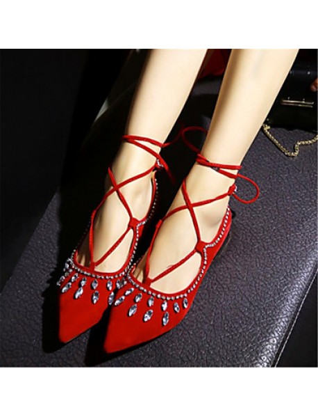 Women's Shoes Velvet Flat Heel Mary/ Pointed Toe Flats Party & Evening / Dress / Casual Black / Blue / Red
